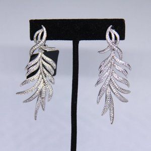 Dangly Sparkle Silver Leaf Earrings